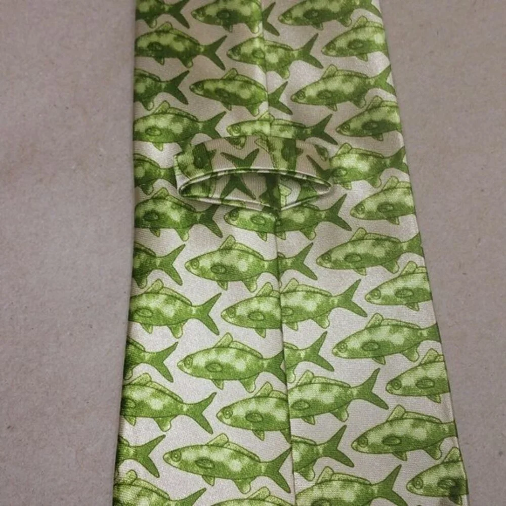Vintage Gold with Green Fishes Tie Necktie